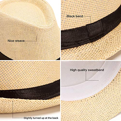 XL Straw Fedora Hats for Men Summer Trilby Beach Travel Panama Casual 7 1/2 - color: Beige Yellow