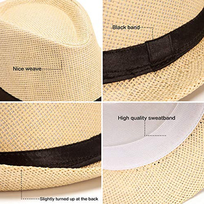 XL Straw Fedora Hats for Men Summer Trilby Beach Travel Panama Casual 7 1/2 - color: Beige Yellow