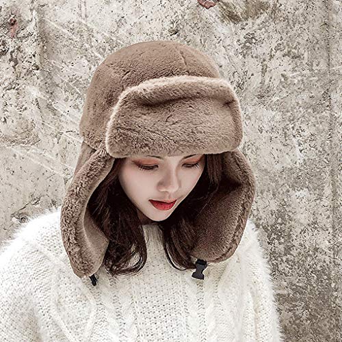 Adults Winter Cozy Plush Ushanka Russian Hat Windproof Full Hood Earflap Hat Warm Cold Proof Ski Hunting Cycling Trapper Hats - color: Khaki
