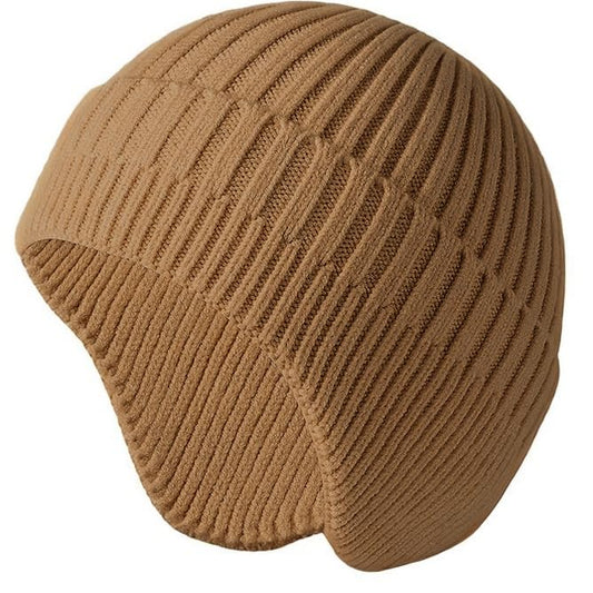 Winter Beanie for Men Women with Earflap, Fleece Lined Beanie Soft Warm Knit Hat Ski Stocking Cuffed Cap - color: Camel