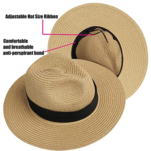 Kids Straw-Sun-Hat Boys Panama-Beach-Hat Girls Wide-Brim Sun Protection Fedora-Straw-Hat fit for 5-9T Summer-Outdoor