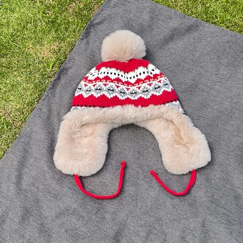 Winter Women Knit Beanie Hat Ear Flaps Trapper Hat Men Toque Warm - color: Red