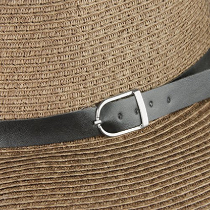 Men's Floppy Packable Straw Hat Beach Cap Newsboy Fedora Sun Hat, Big Brim, Adjustable Chin Strap - color: Coffee
