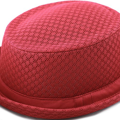 The Hat Depot Unisex Light Weight Classic Soft Cool Mesh Pork Pie hat - color: Red, size: Small-Medium