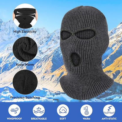 Pukavt 2 Pack 3 Hole Winter Knitted Mask, Ski Mask Balaclava Cap - color: Gray