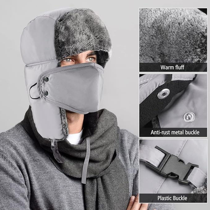 mysuntown Winter Hats for Women Men Trapper Ushanka Hat with Ear Flaps - color: Light Grey