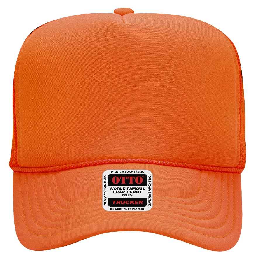 Otto Cap 5-Panel High Crown Mesh Back Trucker Hat - color: Orange