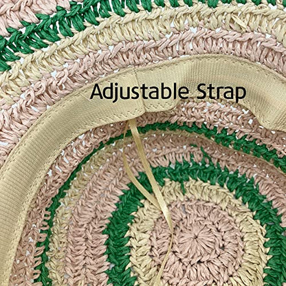 WITHMOONS Women Cap Straw Crochet Sun Summer Bowler Foldable Bucket Hat YZH0158 - color: Green