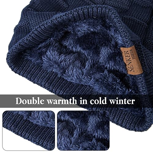 Senker Fashion 2 Pcs Winter Slouchy Beanie Hats for Men, Warm Mens Beanies - color: Black Navy Blue