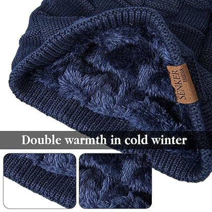Senker Fashion 2 Pcs Winter Slouchy Beanie Hats for Men, Warm Mens Beanies - color: Black Navy Blue