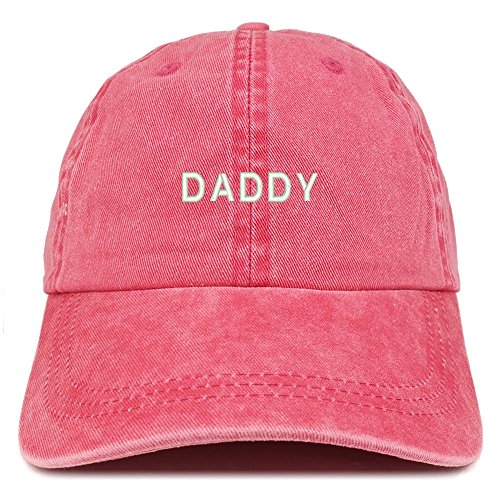 Trendy Apparel Shop Daddy Embroidered Low Profile Washed Cotton Cap - color: Red