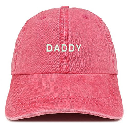 Trendy Apparel Shop Daddy Embroidered Low Profile Washed Cotton Cap - color: Red