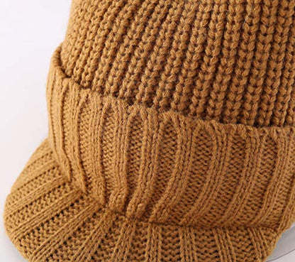 Home Prefer Men's Winter Hat Thick Knit Beanie Cap with Visor Newsboy Beanie Hat - color: Camel