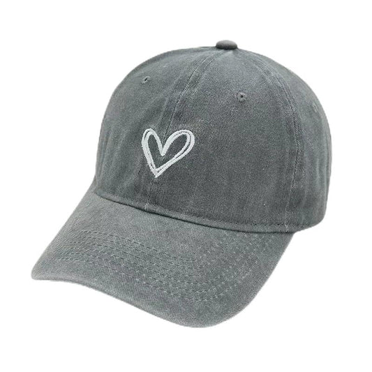 Unisex Vintage Baseball Cap: Washed Distressed Baseball Cap Twill - Men Womens Trucker Hat - Adjustable Dad Hat - color: Light Gray White Heart
