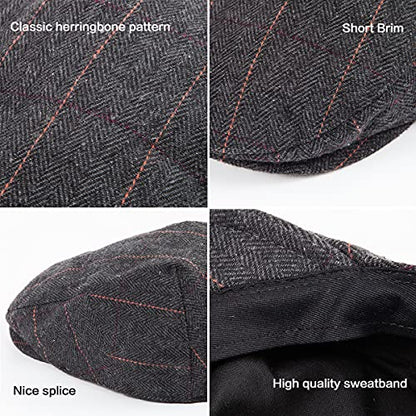 2-Pack Adjustable Newsboy Hats for Men Flat Cap Irish Wool Blend Tweed - color: Plaid Black+dark Brown 2pack, size: Large-X-Large