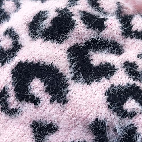 Unisex Adult Fuzzy Leopard Print Hat Cuffed Knitted Winter Warm Beanie with Faux Fur Pompom - color: Black