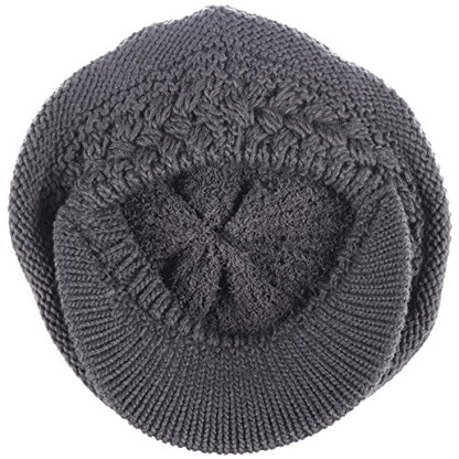 BYOS Womens Winter Chic Cable Warm Fleece Lined Crochet Knit Hat W/Visor Newsboy Cabbie Cap - color: Braided Front Dk.gray