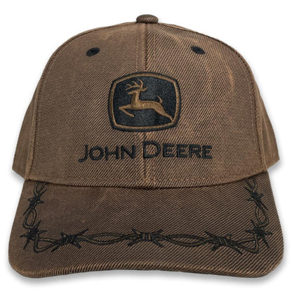 John Deere Brown Oilskin Look Adjustable 6 Panel Twill Hat, One Size