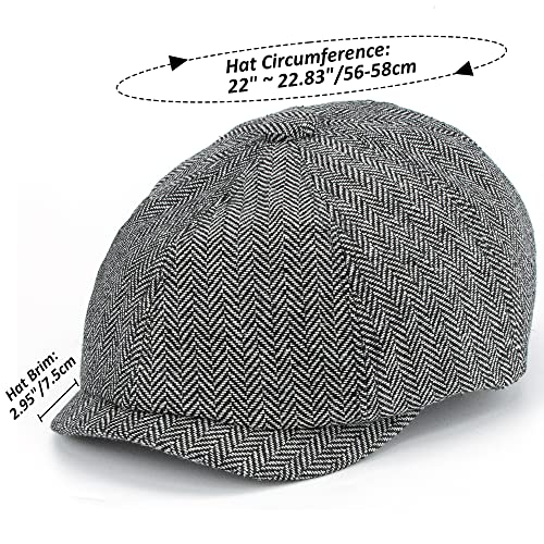Men's 8 Panel Newsboy-Cap Cotton Gatsby Ivy Golf Adjustable-Flat- Caps Driving-Hat - color: Grey