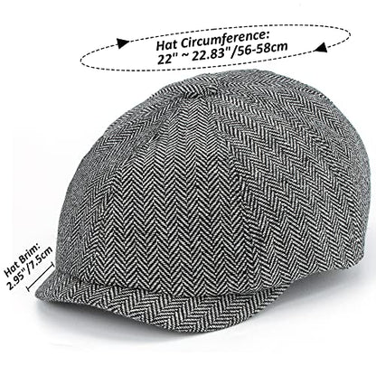 Men's 8 Panel Newsboy-Cap Cotton Gatsby Ivy Golf Adjustable-Flat- Caps Driving-Hat - color: Grey
