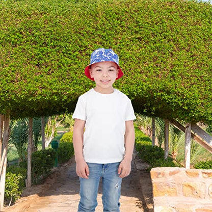 Kids Bucket Hat for Girls & Boys, Packable Fun & Cool Reversible Beach Sun Teen Toddler Bucket Hat with Sunglasses - color: Red/Tropical Surf, size: 3-7 Years