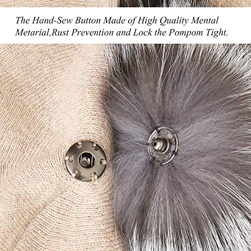 Womens Winter Beret Hat Knitted Beanie Cap Autumn Winter Hat French Classic Beret - color: Camel+brown Pompom