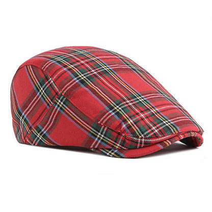 Unisex Classic Plaid Beret Newsboy Hats Flat Sun Hat Sport Golf Baseball Caps Cabbie Driving Cap Hats for Women Men - color: Red