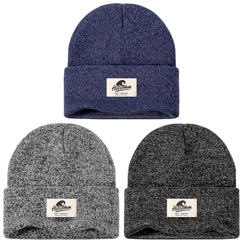 3 Packs Winter Beanie Hats for Men Women, Unisex Soft Warm Thick Beanies, Cuffed Knit Skull Cap - color: Black/Gray/Navy Mix