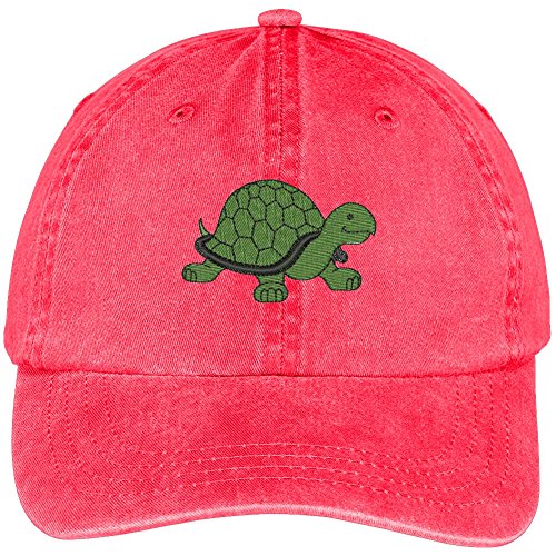 Trendy Apparel Shop Turtle Embroidered Pigment Dyed Washed Cotton Baseball Cap - color: Red