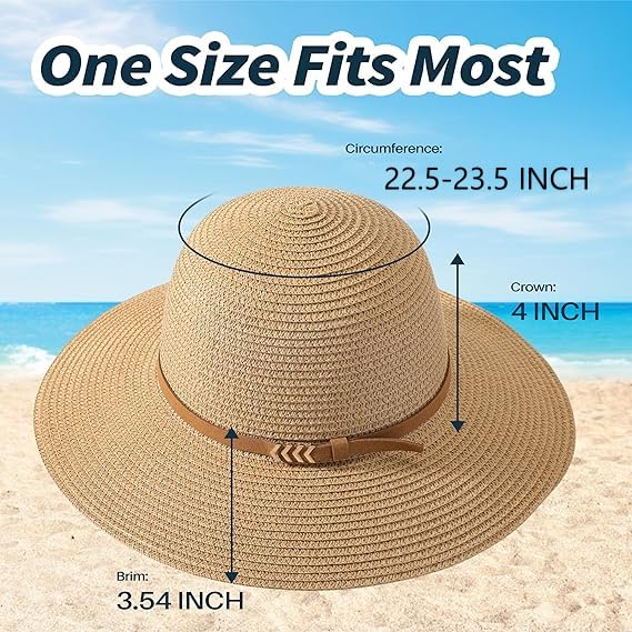 Beach Sun Straw Hats for Women, UPF 50+ UV Sun Protection Summer Straw Hat - color: 9cm,khaki Arrow