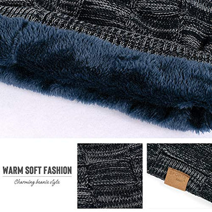 Vgogfly Slouchy Beanie for Men Winter Hats for Guys Cool Beanies Mens Lined Knit Warm Thick Skully Stocking Binie Hat Pairs - color: Blue / Navy