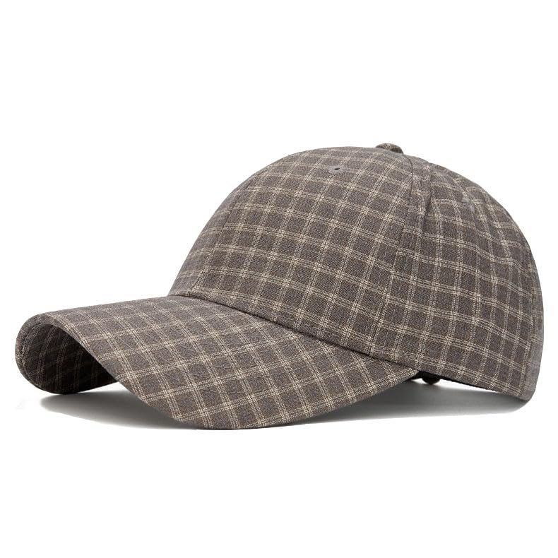 Unisex Plaid Baseball Cap Classic Checkered Cotton Dad Hat Retro Adjustable - color: Grey