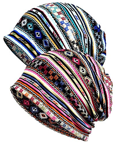 XYIYI Womens Chemo Headwear Hats Cotton Slouchy Beanie Cap Scarf - color: Stripe