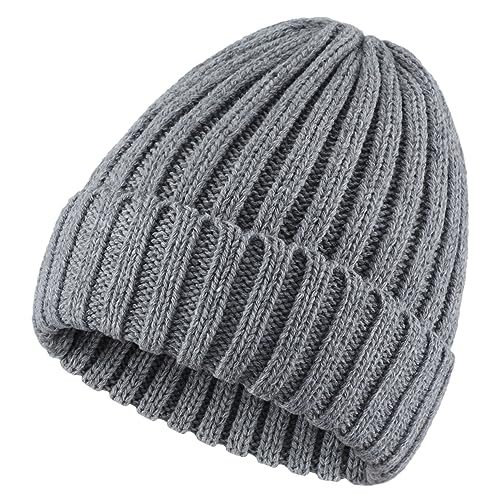 Connectyle Women's Rib Knit Cuffed Beanie Hat Stretch Acrylic Winter Hat Thick Warm Snow Ski Cap - color: Light Grey