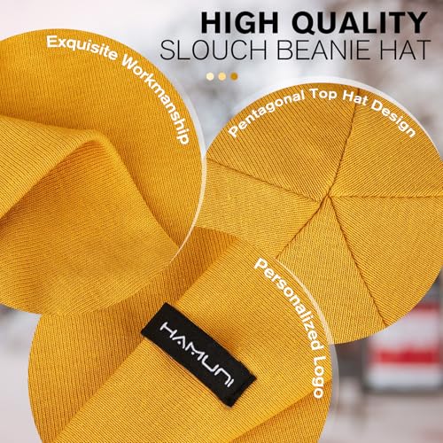 HAMUNI Slouchy Beanie for Women Men Soft Cotton Chemo Hats Double-Layer Warm Beanie Cap for Daily Wear & Transitional Seasons - color: Yellow