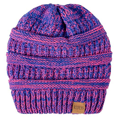 REDESS Slouchy Beanie Hat for Men and Women Winter Warm Knit Hat Chunky Soft Oversized Cable Cap - color: Robyal Blue