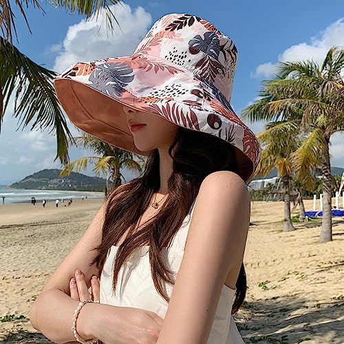 HUAMULAN Women Summer Vacation Wide Brim Sun Hat Reversible Fishing Hats - color: Pink
