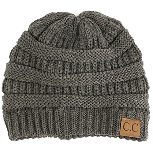 CC Classic Winter Fall Trendy Chunky Stretchy Cable Knit Beanie Hat - color: Solid Dk. Melange Gray