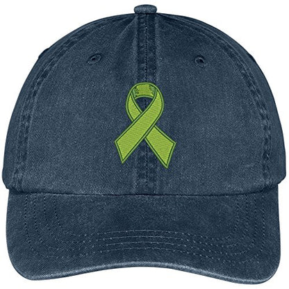 Trendy Apparel Shop Lymphoma Ribbon Embroidered Cotton Washed Baseball Cap - color: Navy