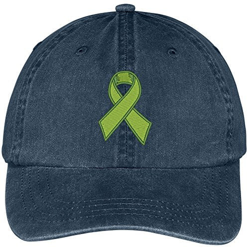 Trendy Apparel Shop Lymphoma Ribbon Embroidered Cotton Washed Baseball Cap - color: Navy