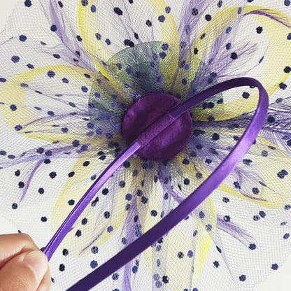 WLBON Fascinators Hat 20s 50s Headband Hair Clips Flower Feather Headpiece Headwear Women Halloween Carnival Cocktail Wedding Church Cosplay Dress Up Birthday Tea Party Accessories Green Yellow Purple - color: Green Yellow Purple
