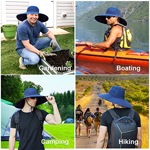 HUAMULAN Men Women 6" Wide Brim Sun Hat Summer Fishing Hats UV Protection - color: Bg9020-navy
