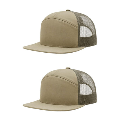 Richardson 168 Hi-Pro 7 Panel Adjustable Snapback Trucker Mesh Back Cap - color: Pale Khaki/Loden