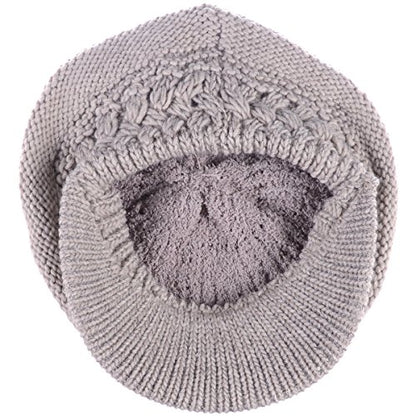 BYOS Womens Winter Chic Cable Warm Fleece Lined Crochet Knit Hat W/Visor Newsboy Cabbie Cap - color: Braided Front Beige