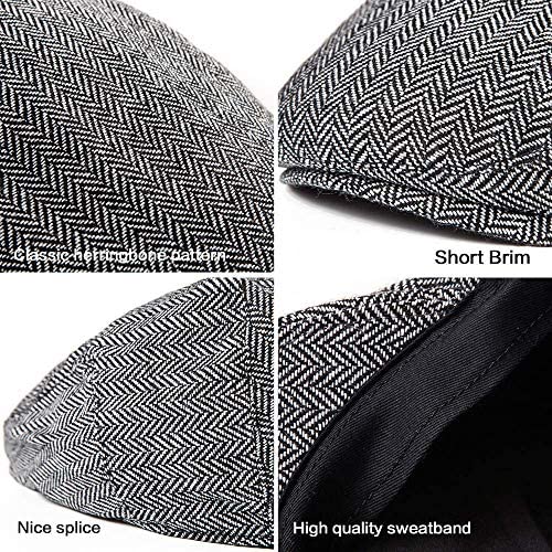 2-Pack Adjustable Newsboy Hats for Men Flat Cap Irish Wool Blend Tweed - color: 001 Black+grey 2pack, size: X-Large-XX-Large