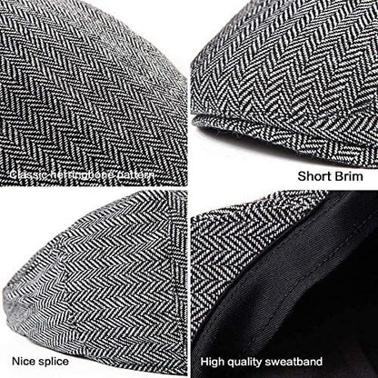 2-Pack Adjustable Newsboy Hats for Men Flat Cap Irish Wool Blend Tweed - color: 001 Black+grey 2pack, size: X-Large-XX-Large