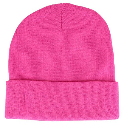 Armycrew High Visibility Neon Color Cuff Long Winter Beanie Hat - color: Pink