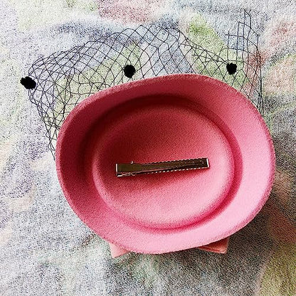 Fascinators Hats Pillbox Hat for Girl and Women - color: Blue-fascinator With Bowknot Veil