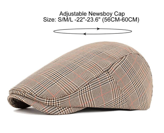 Cotton Newsboy Cap,Breathable Ivy Gatsby Cabbie Beret Hat for Men's Women Driving Hunting Golf - color: Checkered Khaki