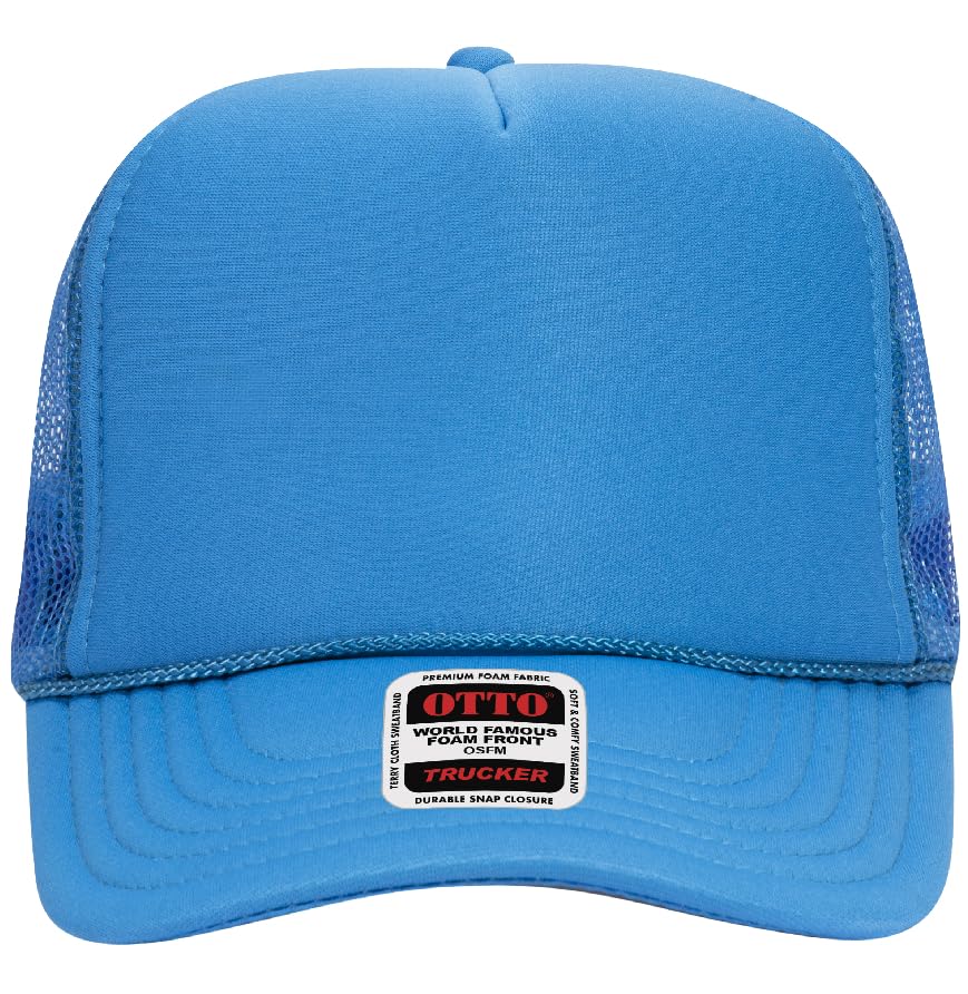 Otto Cap 5-Panel High Crown Mesh Back Trucker Hat - color: Neon Blue